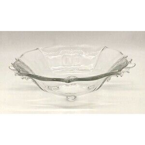 Vtg 1930s Fostoria Baroque Clear Crystal Glass Footed Bowl Flame Wing Handles